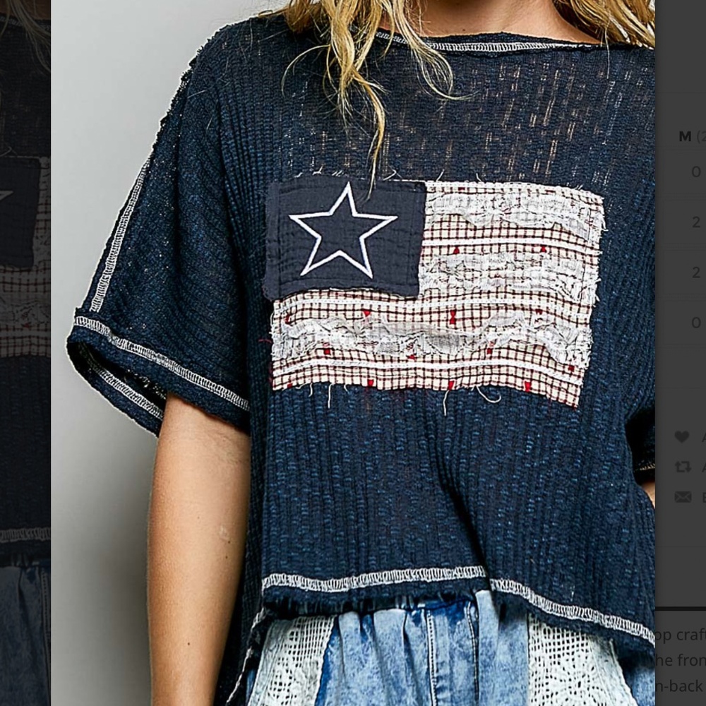 🎉 POL “ PRESLEY 2 “ POL SHORT SLEEVE TOP WITH PATCHWORK DETAIL AND OPEN BACK 42 - Picture 5 of 6